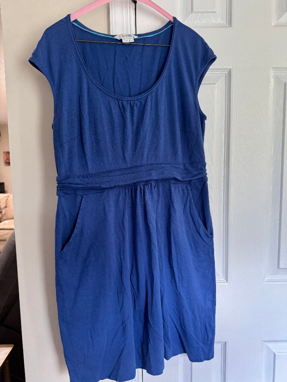 Boden Bright Blue Cap Sleeve Sleeveless Midi Jersey Dress US 12 UK 16